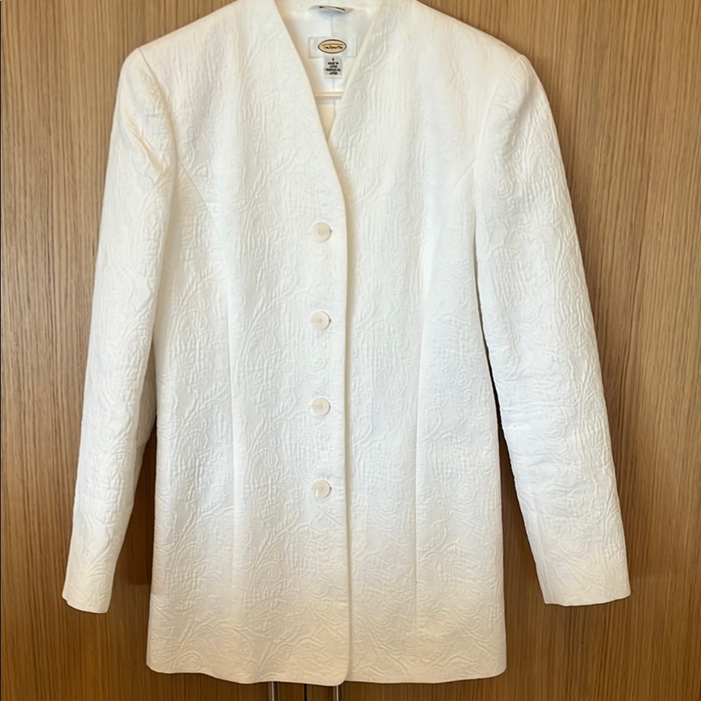 White Textured Longline Jacket - Classic Women's Coat